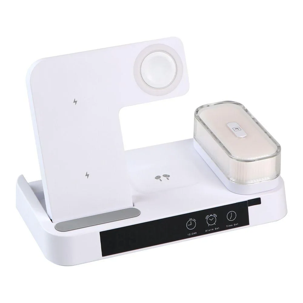 Бездротовий Зарядний Пристрій JJT-A37 5in1+Lamp/Alarm Clock 30W IP version Колір Бiлий