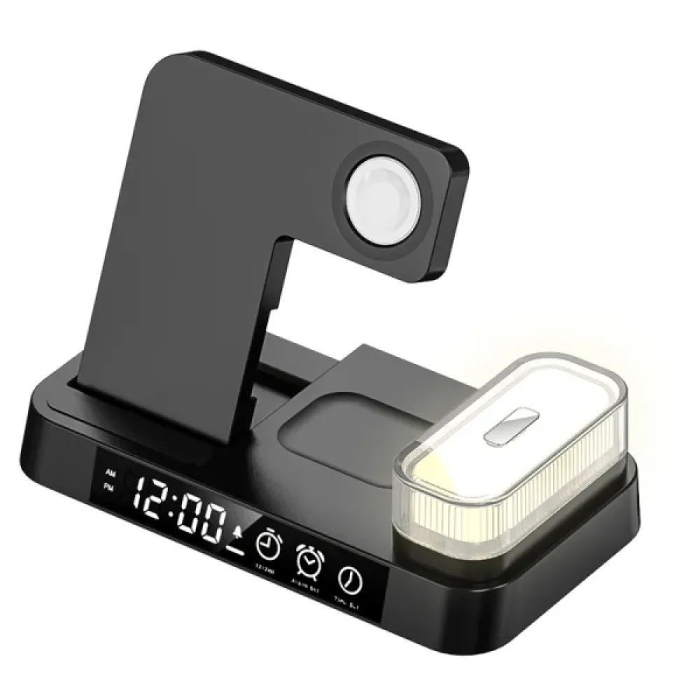 Бездротовий Зарядний Пристрій JJT-S37 5in1+Lamp/Alarm Clock 30W S version Колір Чорний