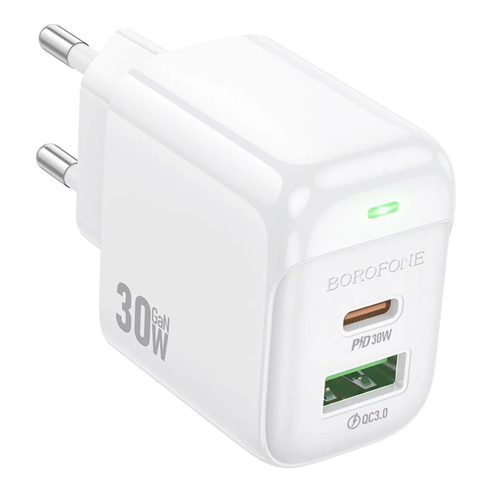 Мережевий Зарядний Пристрій Borofone BAS45A 1USB-C/1USB PD/QC 30W Бiлий