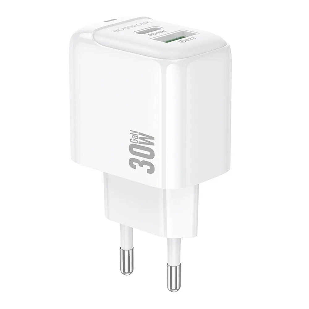 Мережевий Зарядний Пристрій Borofone BAS45A 1USB-C/1USB PD/QC 30W Бiлий