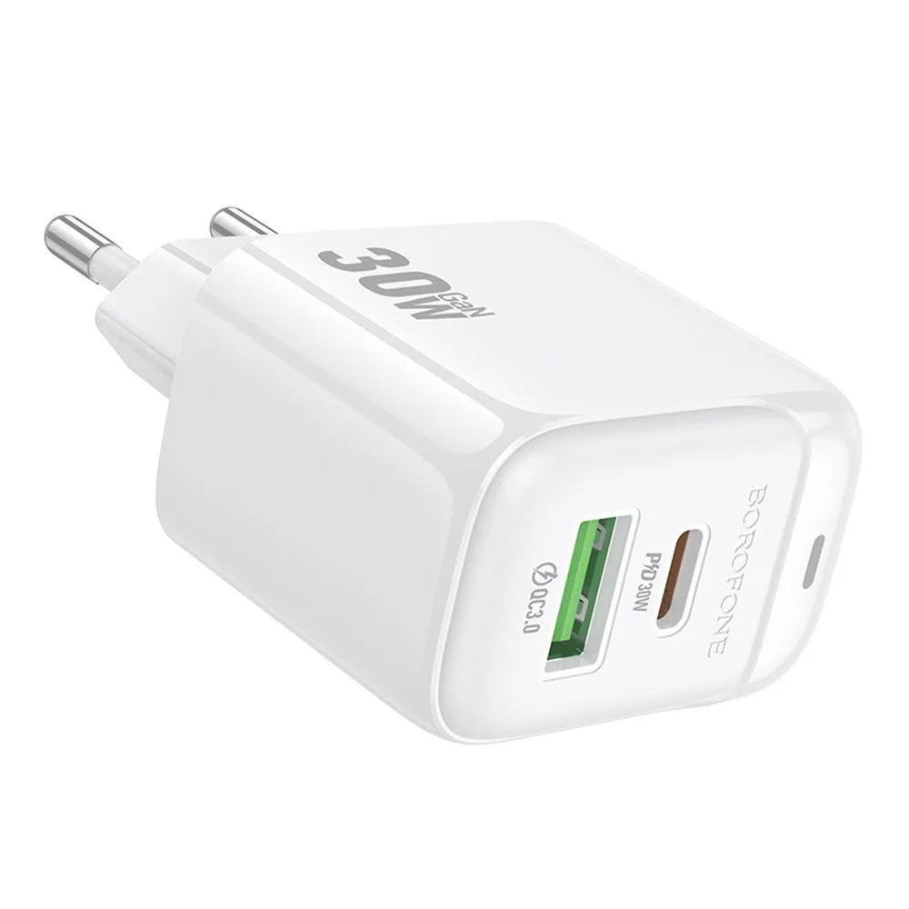 Мережевий Зарядний Пристрій Borofone BAS45A 1USB-C/1USB PD/QC 30W Бiлий