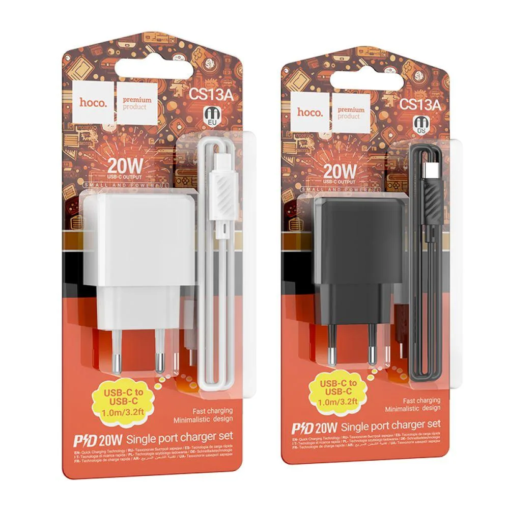 Мережевий Зарядний Пристрій Hoco CS13A 1USB-C PD/QC 20W+Type-C to Type-C Чорний