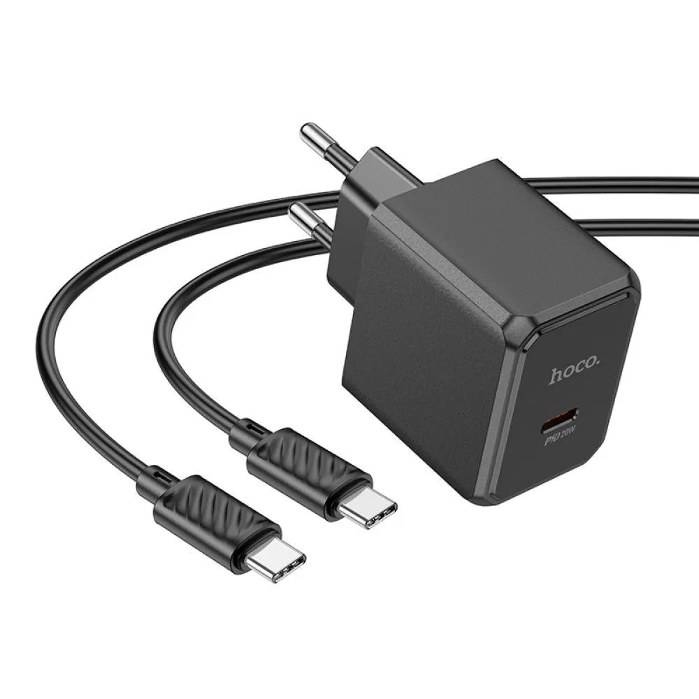 Мережевий Зарядний Пристрій Hoco CS13A 1USB-C PD/QC 20W+Type-C to Type-C Чорний