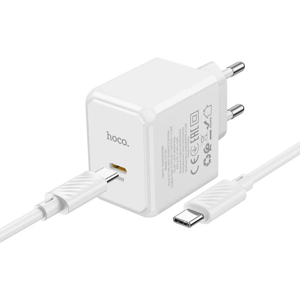 Мережевий Зарядний Пристрій Hoco CS13A 1USB-C PD/QC 20W+Type-C to Type-C Чорний