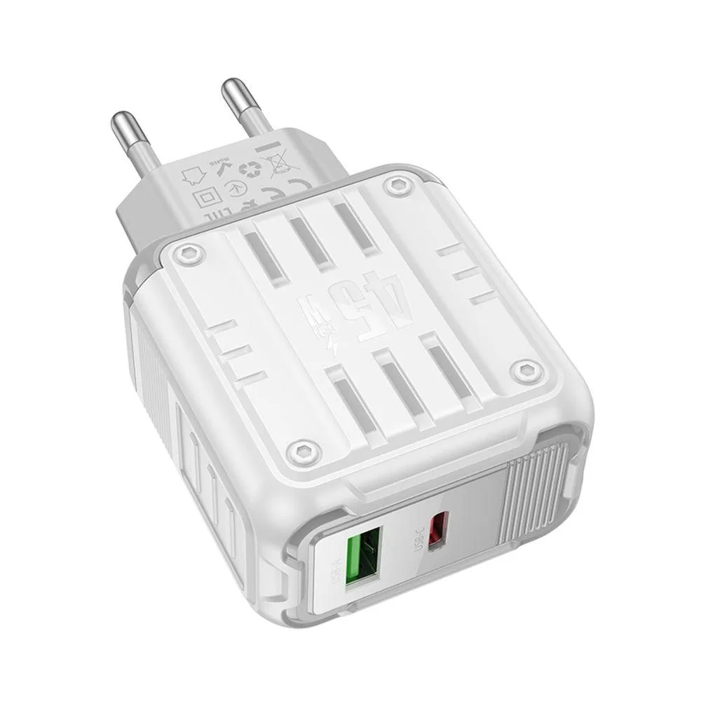 Мережевий Зарядний Пристрій Hoco C136A 1USB-C/1USB PD/QC 45W Бiлий