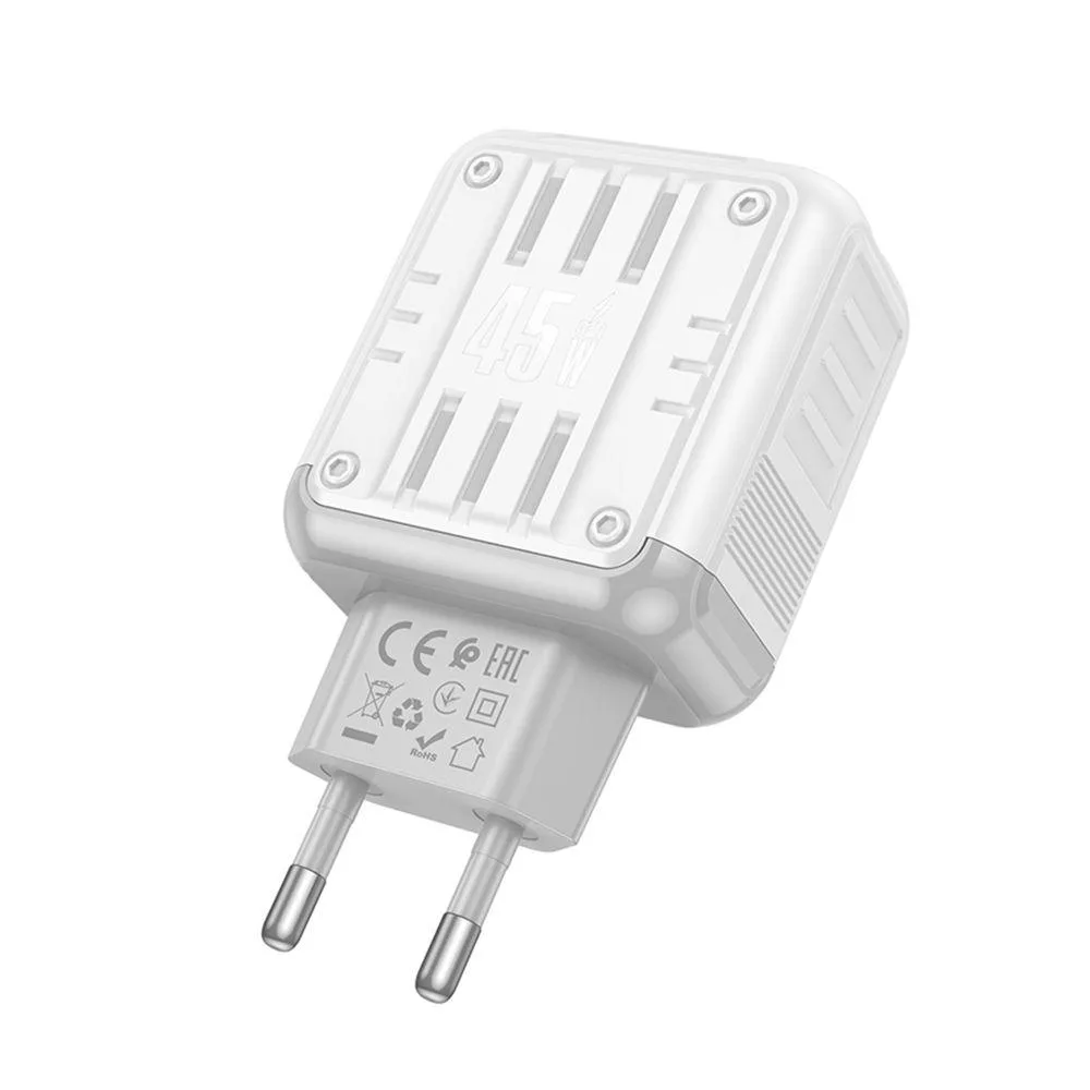 Мережевий Зарядний Пристрій Hoco C136A 1USB-C/1USB PD/QC 45W Бiлий