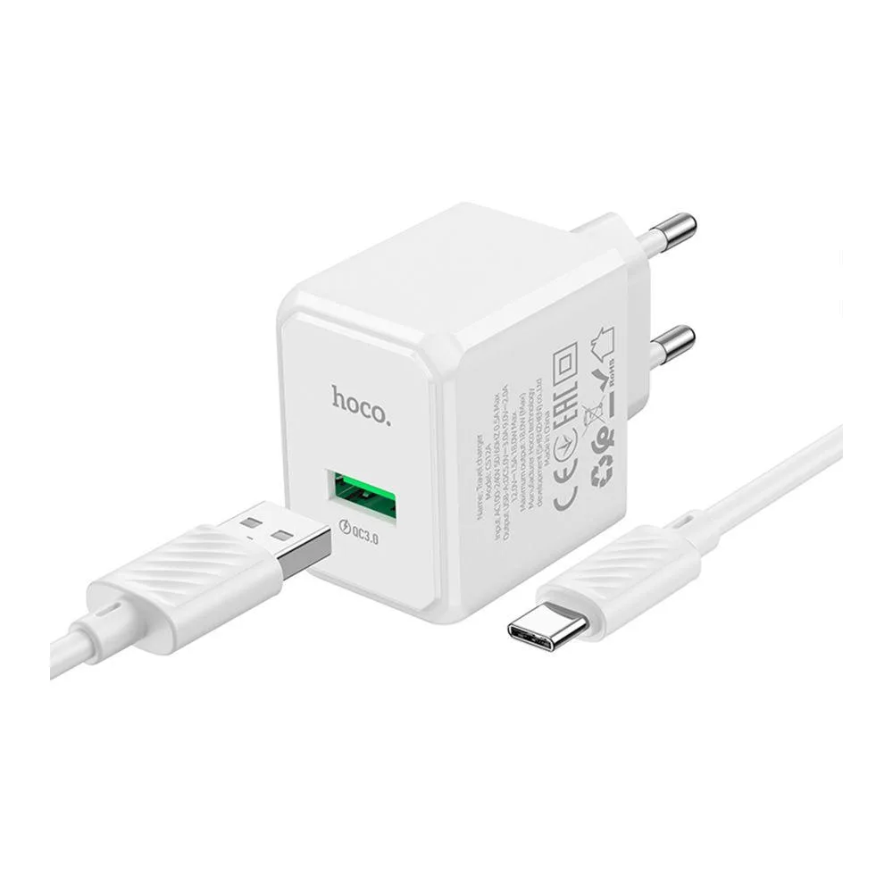 Мережевий Зарядний Пристрій Hoco CS12A 1USB QC 18W+USB to Type-C Колір Чорний