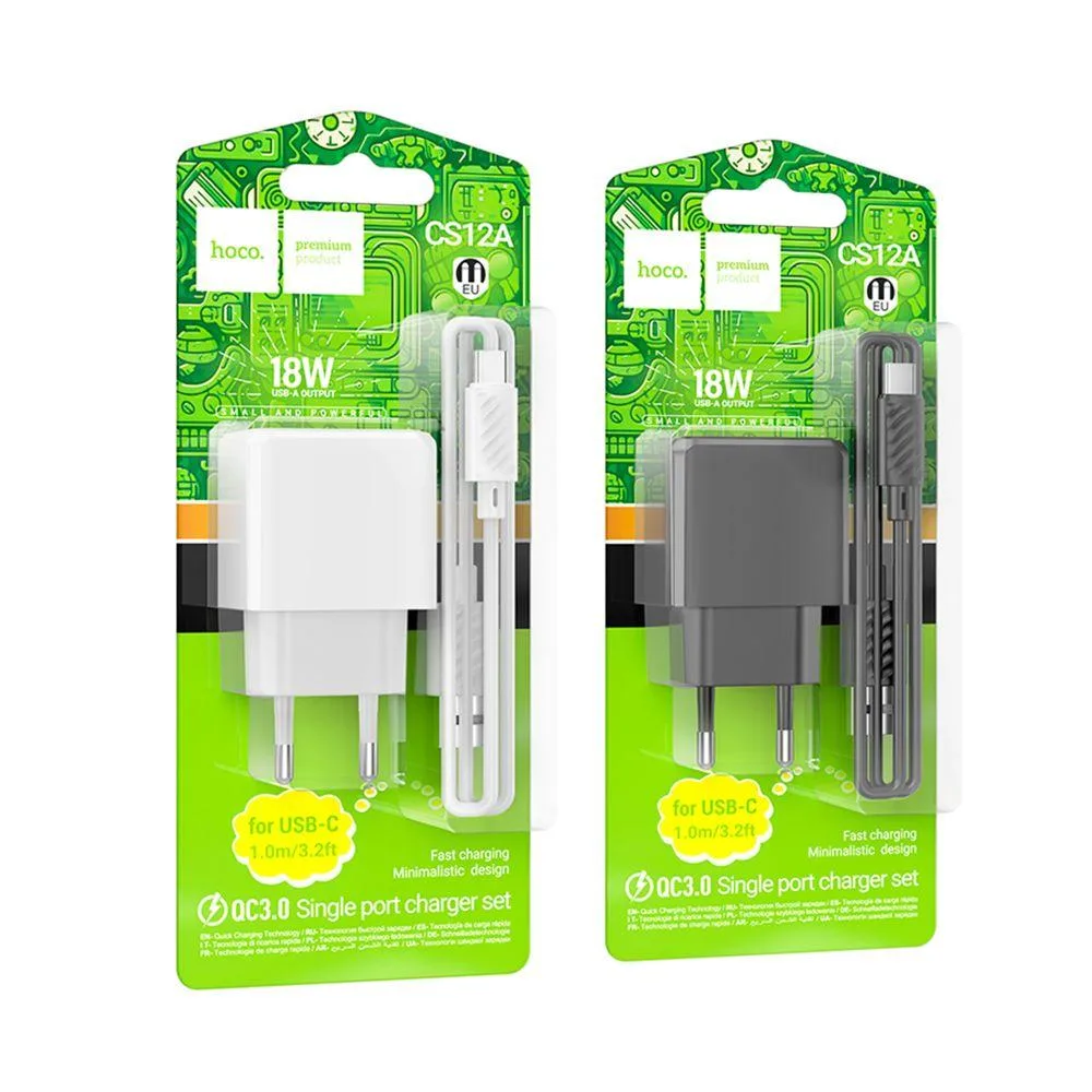 Мережевий Зарядний Пристрій Hoco CS12A 1USB QC 18W+USB to Type-C Колір Чорний