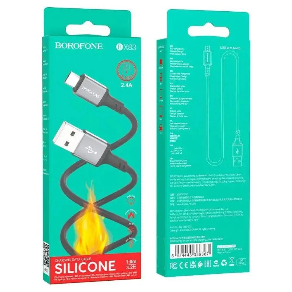Кабель USB Borofone BX83 Silicone Micro 2.4A Колір Чорний