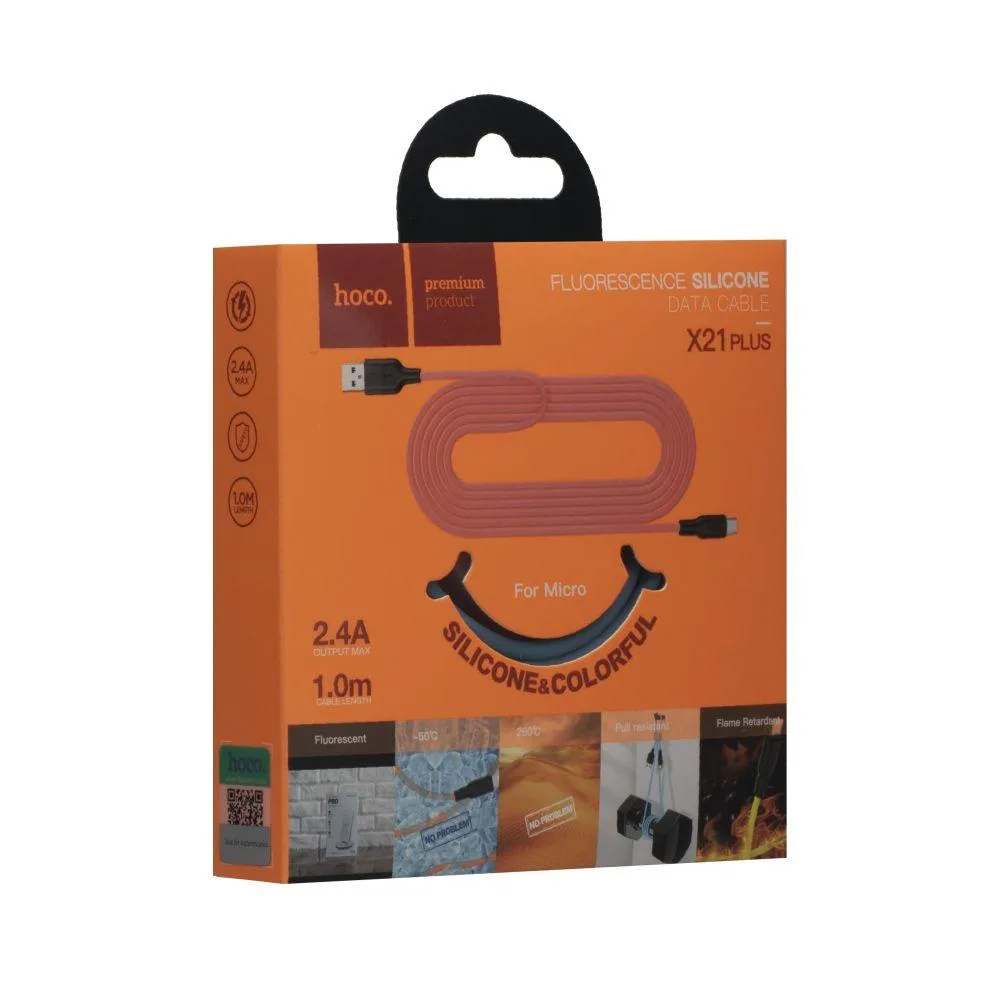 Кабель USB Hoco X21 Plus Fluorescent Micro Колір Синiй