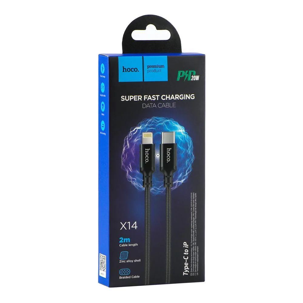 Кабель USB Hoco X14 Double Speed PD 20W Type-C to Lightning 2m Колір Чорний