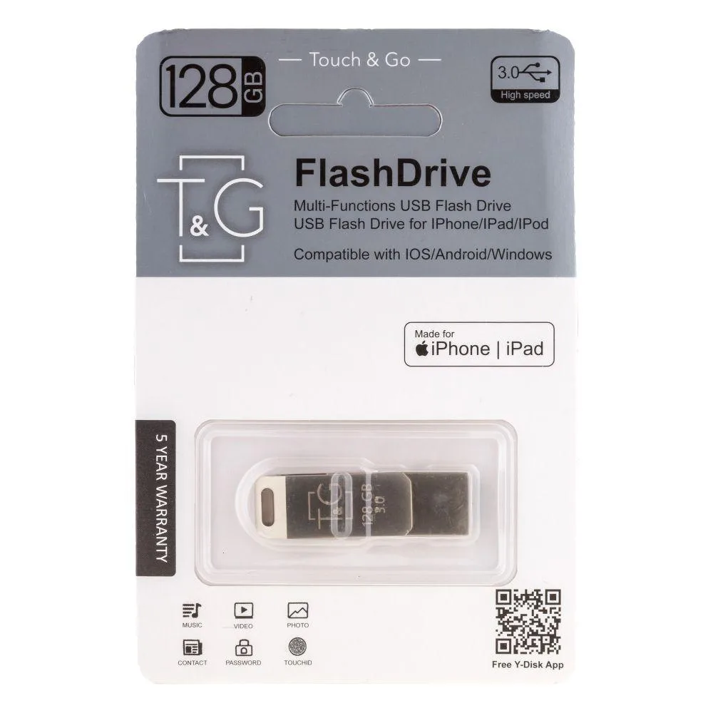 USB OTG флеш-накопичувач T&G 2&1 3.0 Lightning 128gb Metal 008 Колір Сталевий
