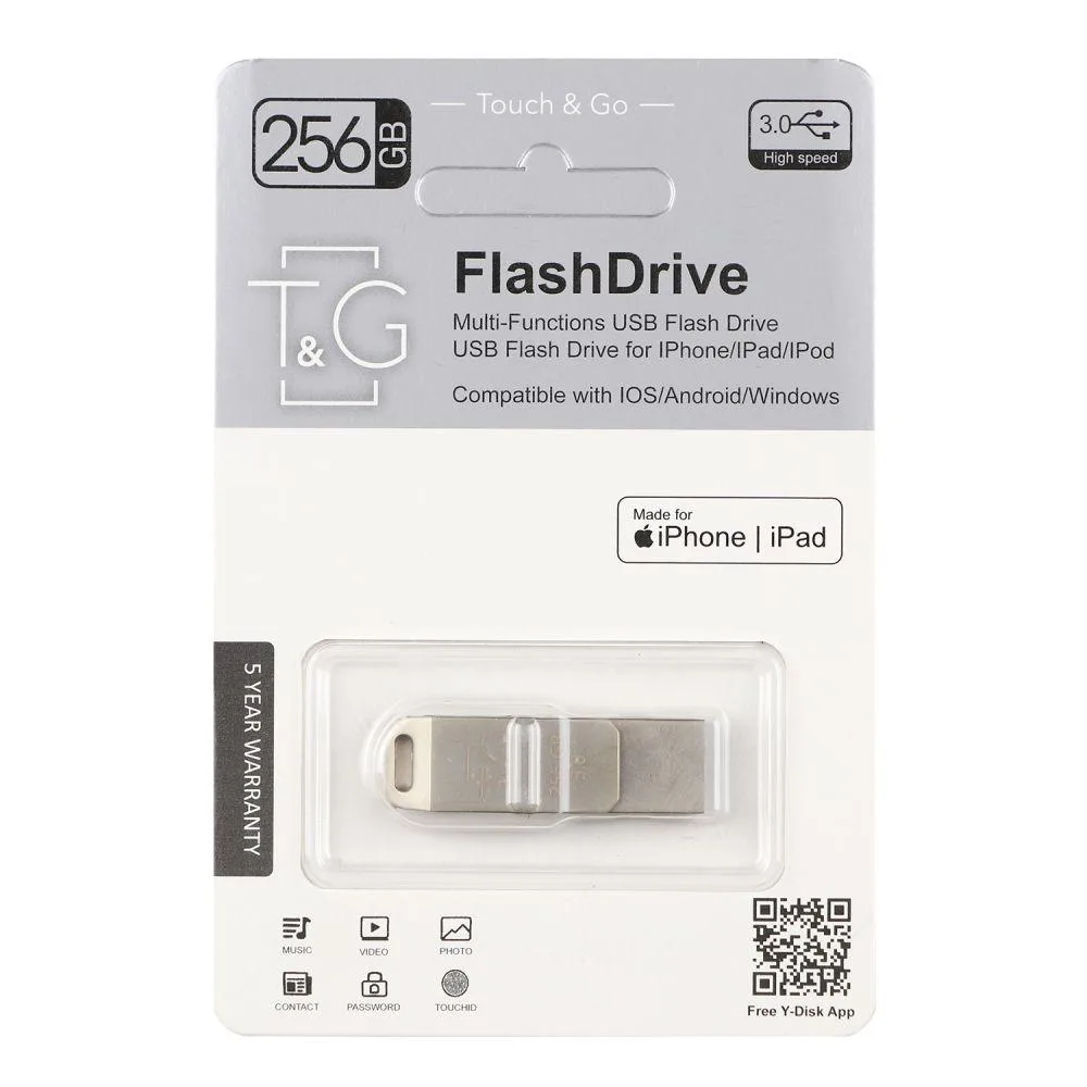 USB OTG флеш-накопичувач T&G 2&1 3.0 Lightning 256gb Metal 008 Колір Сталевий