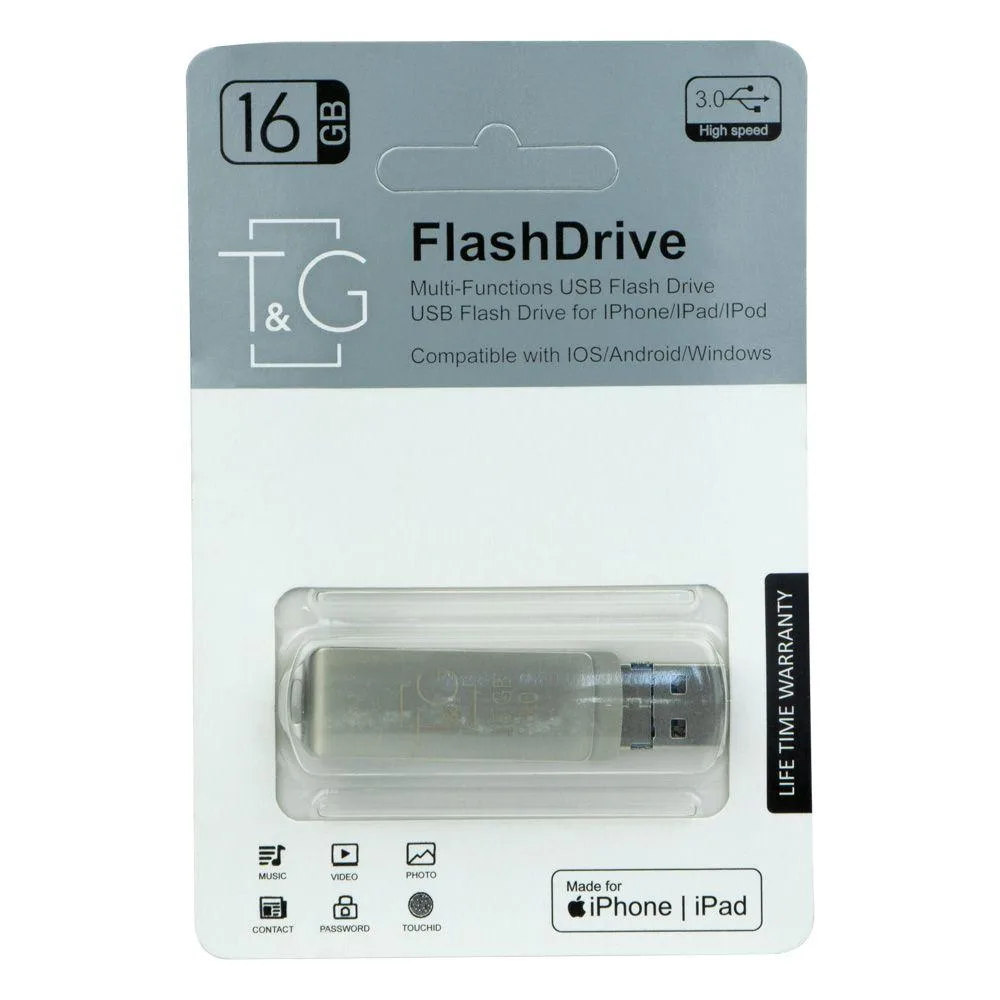USB OTG флеш-накопичувач + Lightning + microUSB 16GB T&G металева серія 004 Колір Сталевий