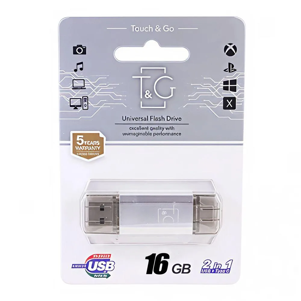 USB Flash Drive T&G 16gb USB/Type C 009 Срібло
