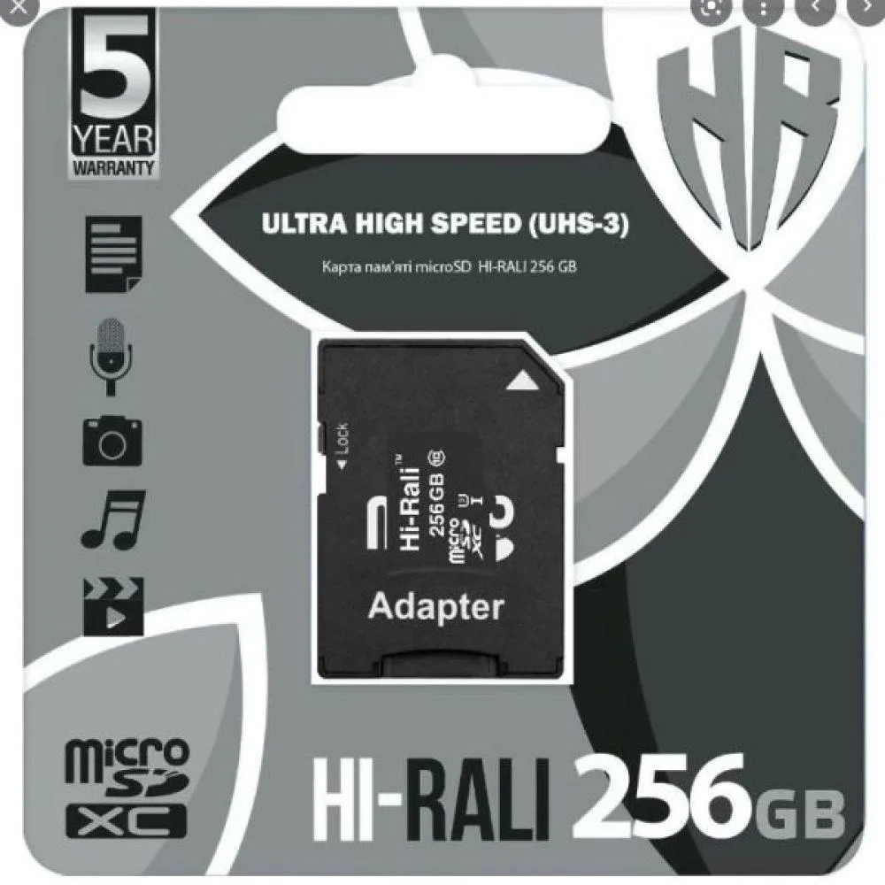 Карта Пам'яті Hi-Rali MicroSDXC 256gb UHS-3 10 Class & Adapter Колір Чорний