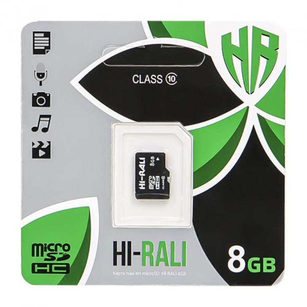 Карта Пам'яті Hi-Rali MicroSDHC 8gb 10 Class Колір Чорний