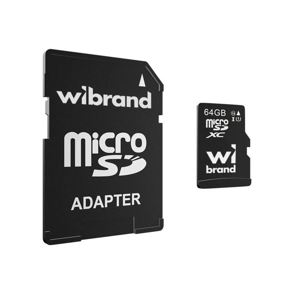 Карта Пам'яті Wibrand MicroSDHC 64gb UHS-1 10 Class & Adapter Чорний