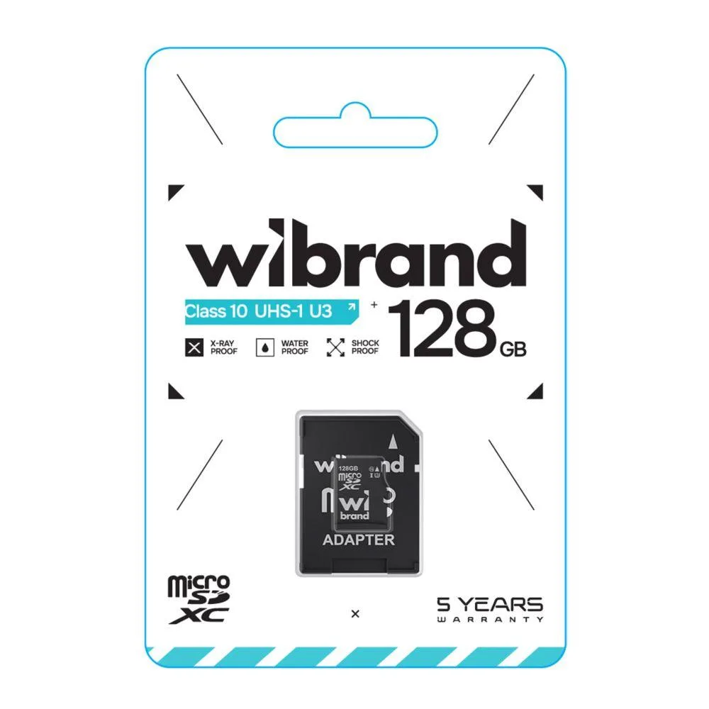 Карта Пам'яті Wibrand MicroSDHC 128gb UHS-1 U3 10 Class & Adapter Чорний