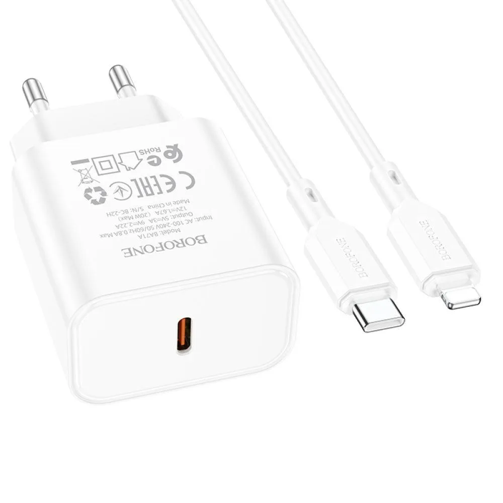 Мережевий Зарядний Пристрій Borofone BA71A Power PD20W Type-C to Lightning Колір Чорний