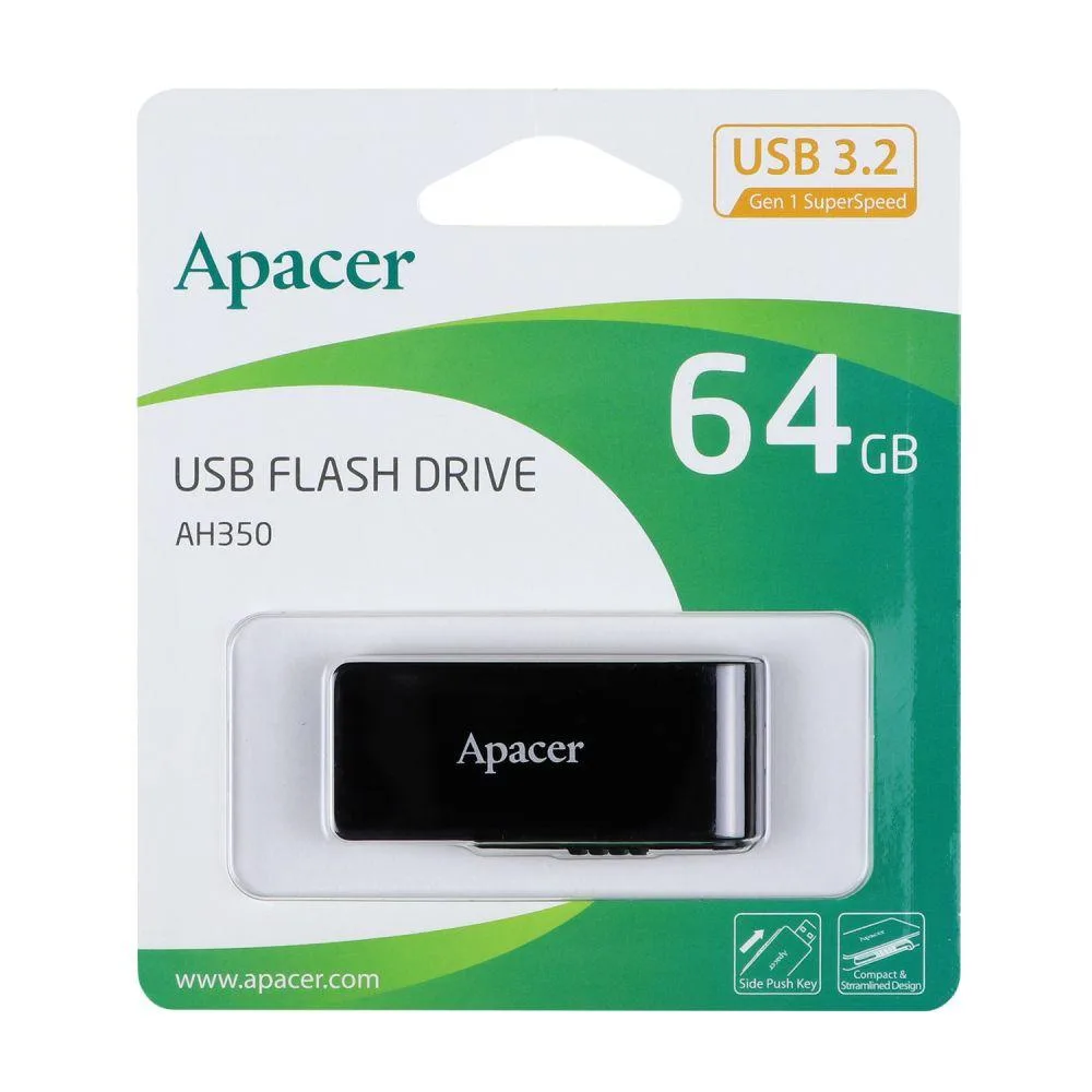 USB флеш-накопичувач 3.2 Apacer AH350 64Gb Чорний