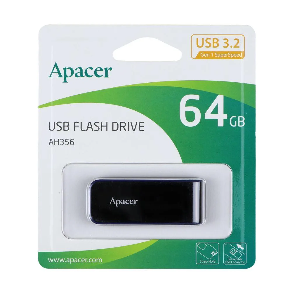 USB флеш-накопичувач 3.2 Apacer AH356 64Gb Чорний
