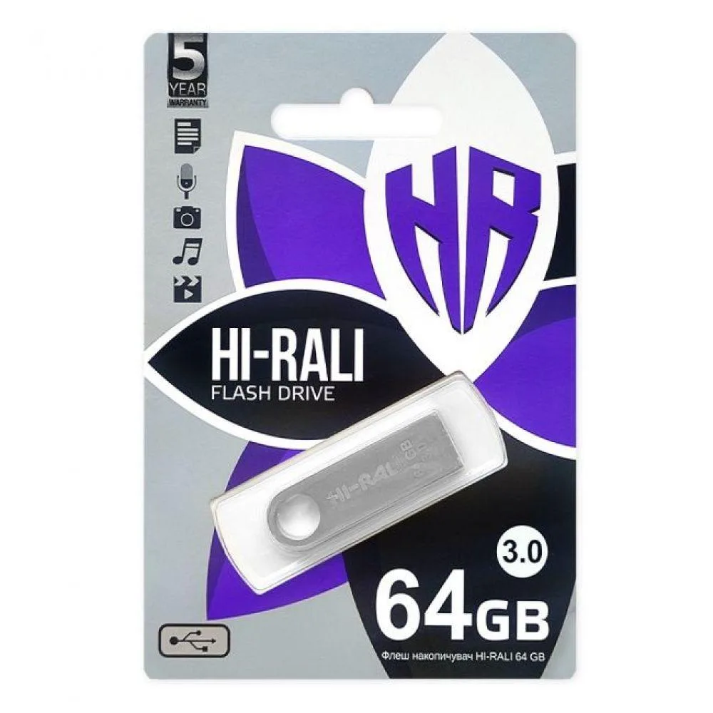 USB флеш-накопичувач 3.0 Hi-Rali Shuttle 64gb Сталевий