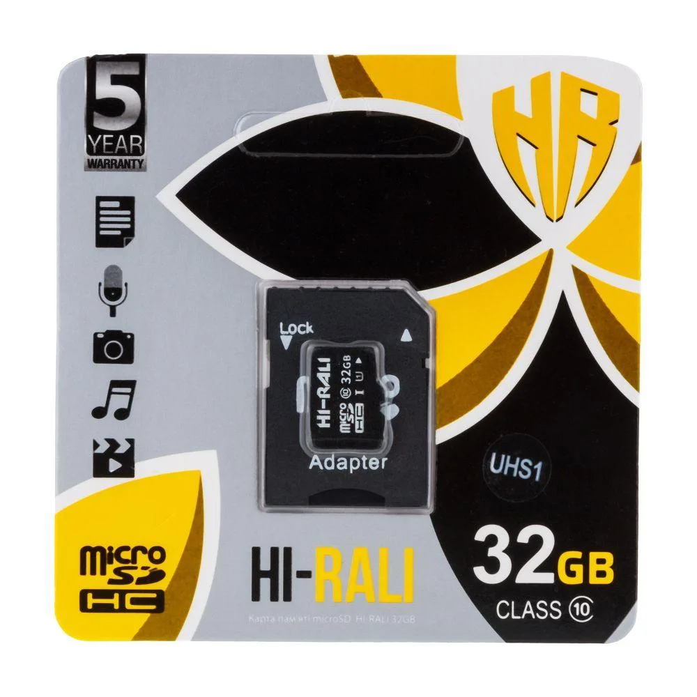 Карта Пам'яті Hi-Rali MicroSDHC 32gb UHS-1 10 Class & Adapter Чорний