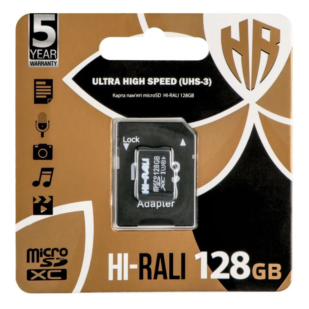 Карта Пам'яті Hi-Rali MicroSDXC 128gb UHS-3 10 Class & Adapter Чорний