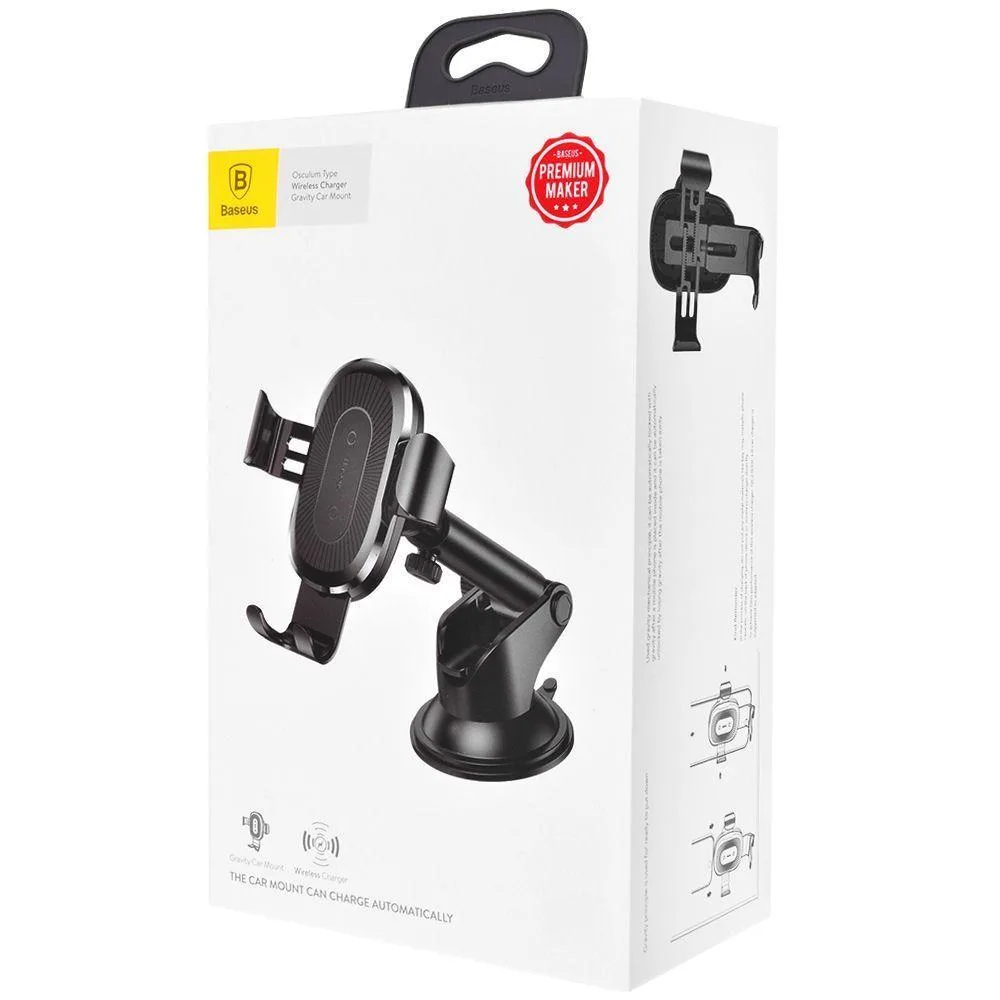 Тримач в машину з Бездротовим ЗП Baseus Gravity Car Mount (Osculum Type) 1.7A black