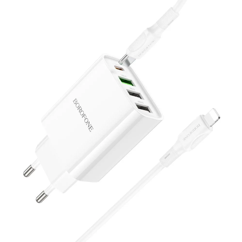 Мережевий Зарядний Пристрій Borofone BA79A Clever PD20W/QC (1C3A) Type C to Lightning Колір Бiлий