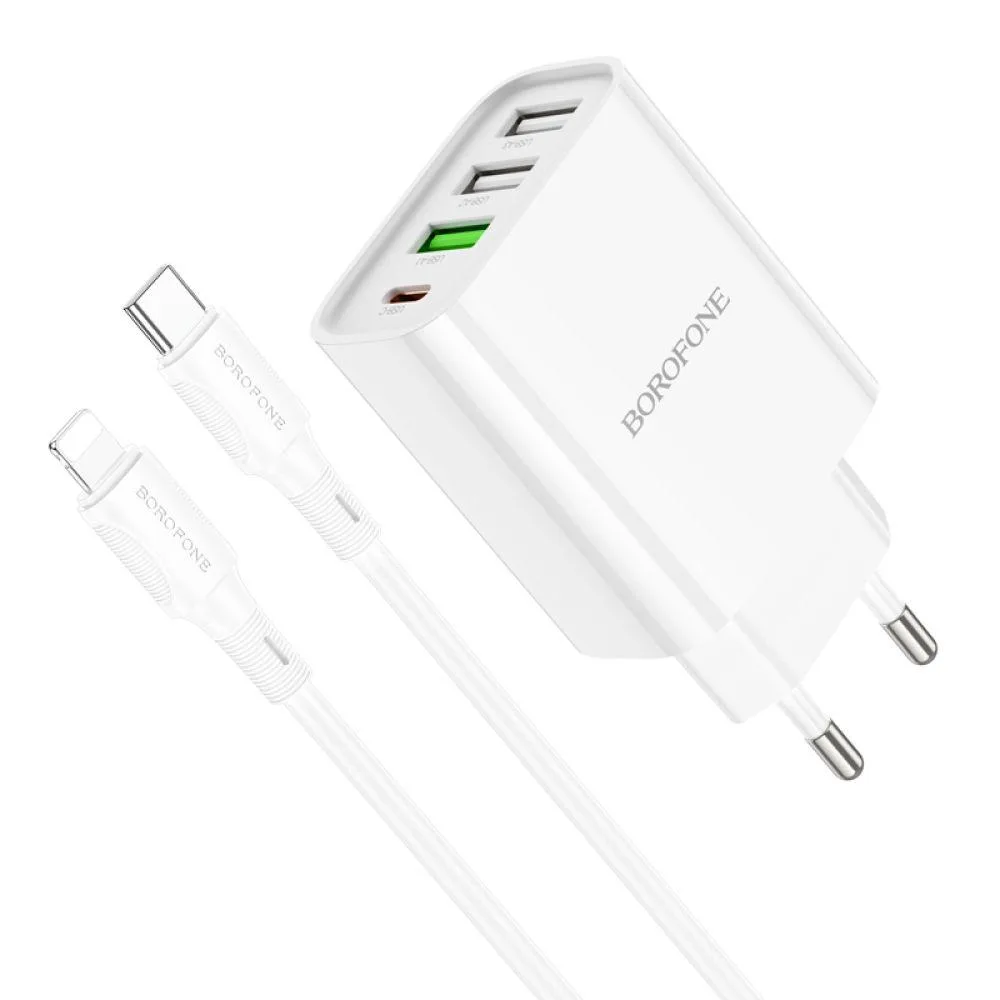 Мережевий Зарядний Пристрій Borofone BA79A Clever PD20W/QC (1C3A) Type C to Lightning Колір Бiлий