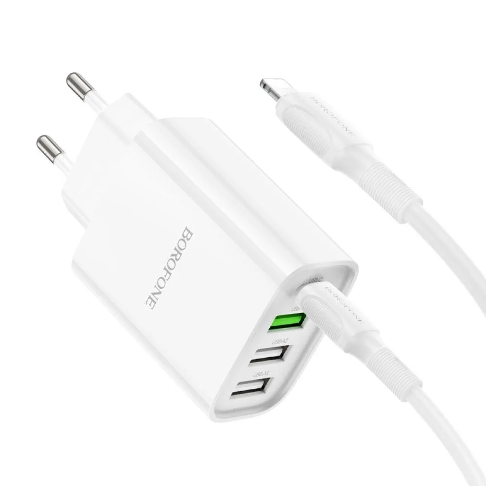 Мережевий Зарядний Пристрій Borofone BA79A Clever PD20W/QC (1C3A) Type C to Lightning Колір Бiлий