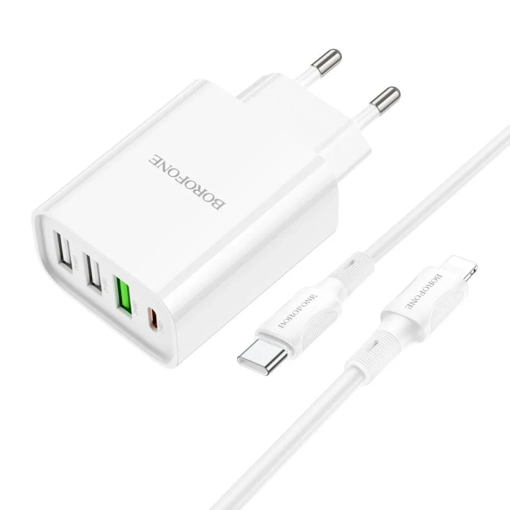 Мережевий Зарядний Пристрій Borofone BA79A Clever PD20W/QC (1C3A) Type C to Lightning Колір Бiлий