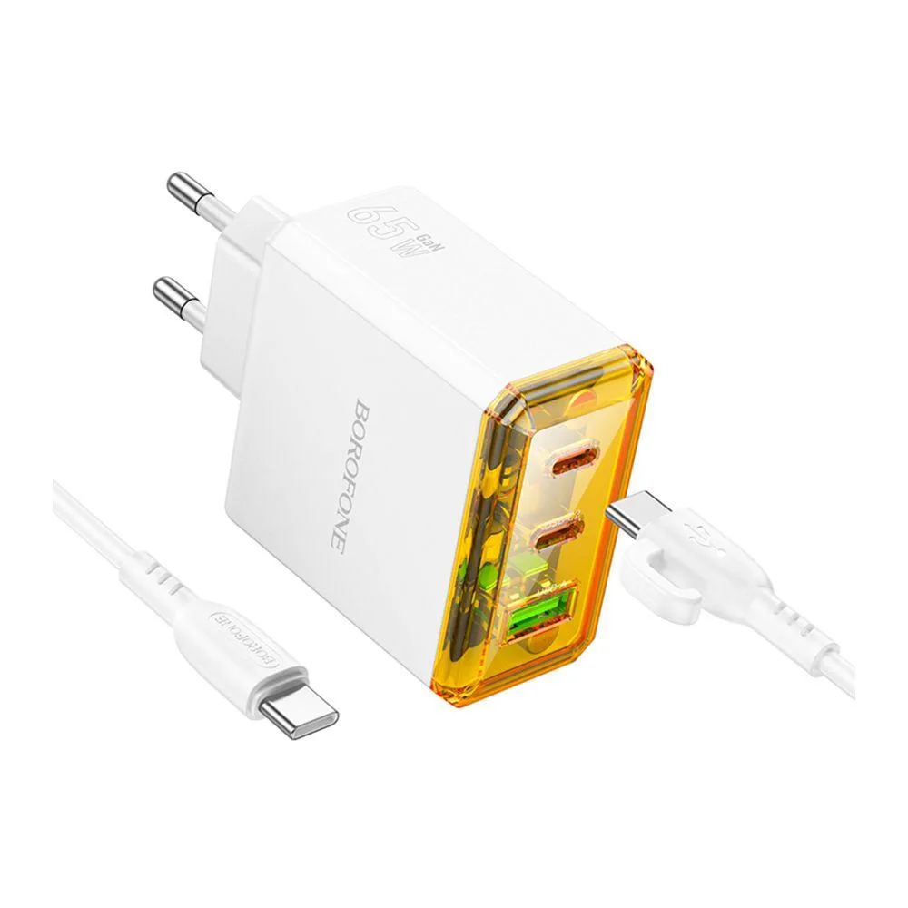Мережевий Зарядний Пристрій Borofone BAS34A 2Type-C/1USB PD/QC 65W Type-C to Type-C Чорний