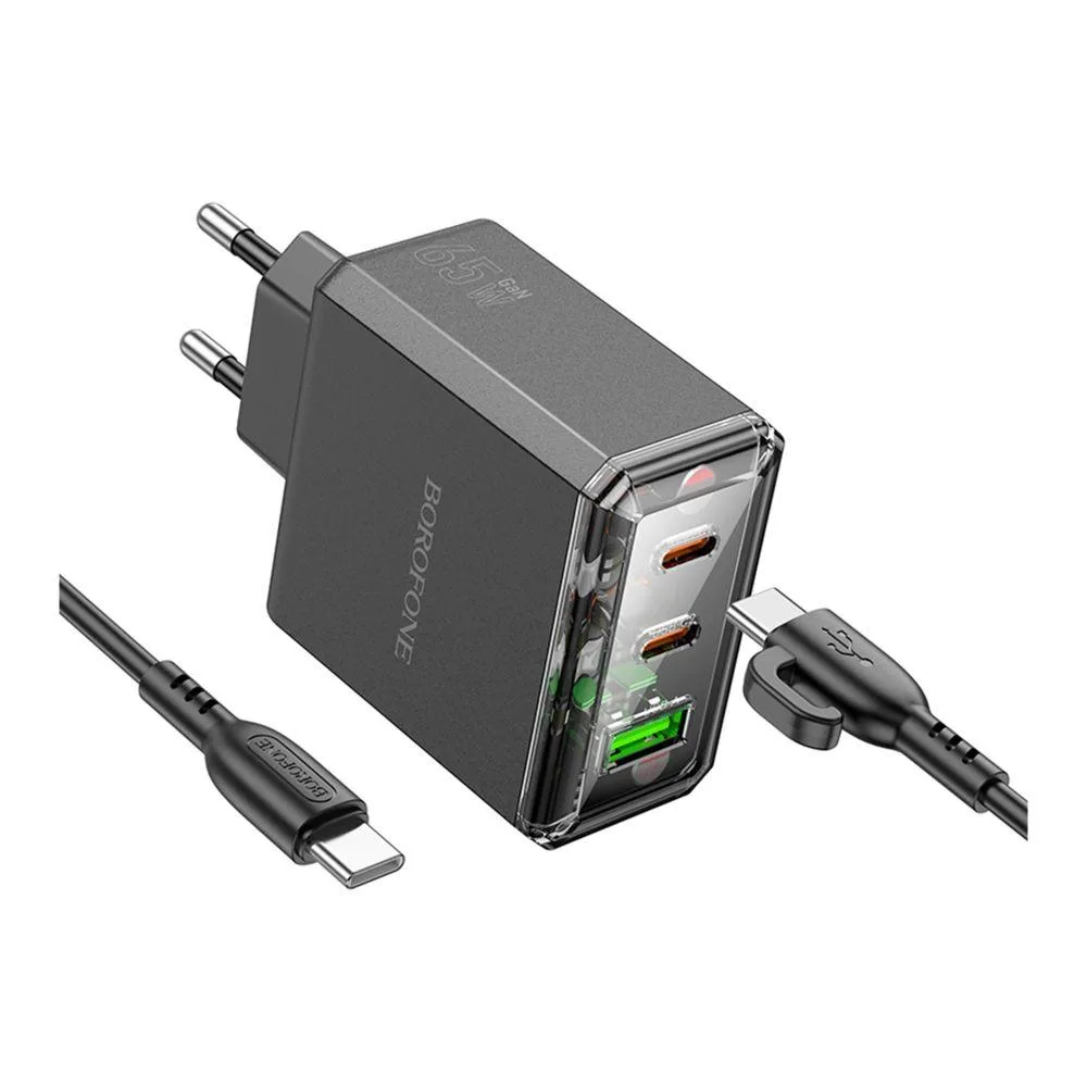 Мережевий Зарядний Пристрій Borofone BAS34A 2Type-C/1USB PD/QC 65W Type-C to Type-C Чорний
