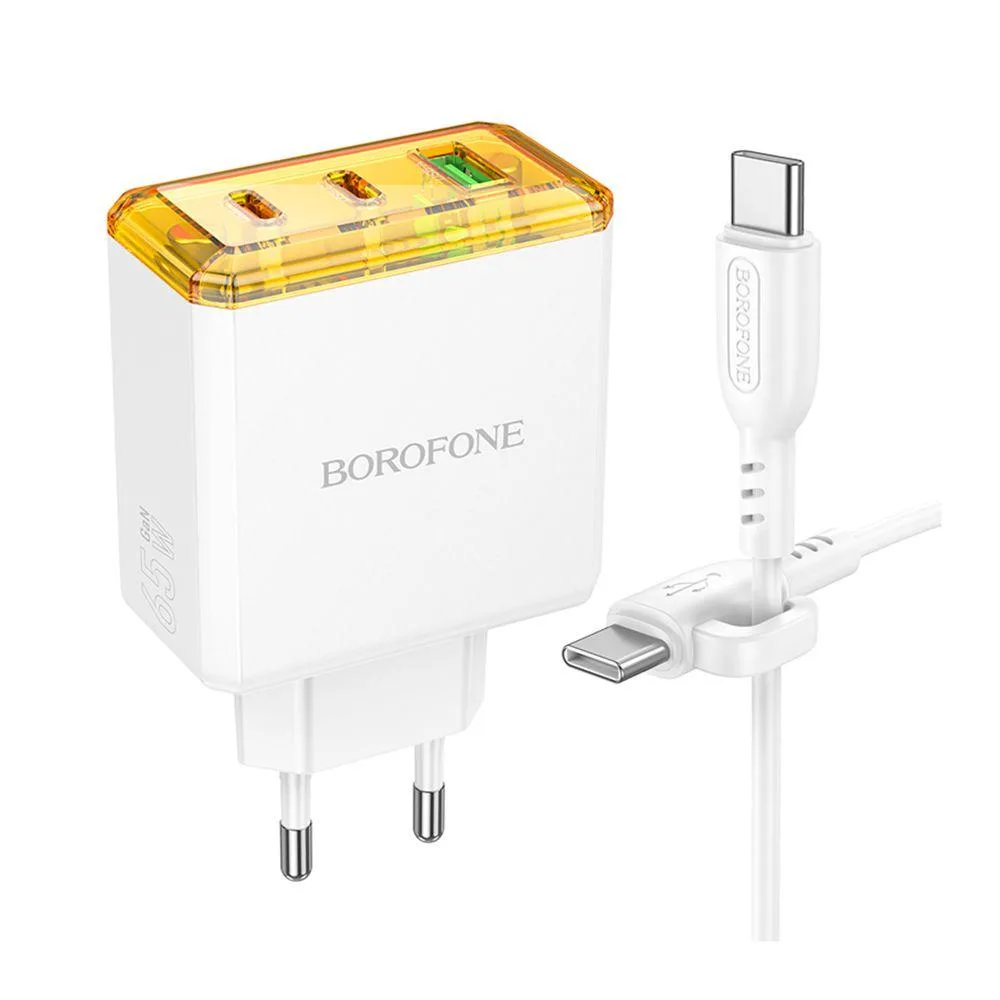 Мережевий Зарядний Пристрій Borofone BAS34A 2Type-C/1USB PD/QC 65W Type-C to Type-C Чорний