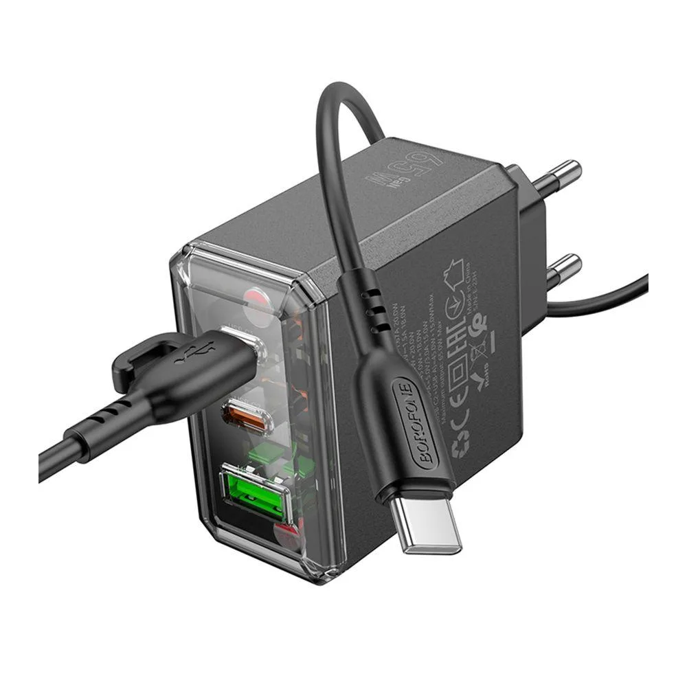Мережевий Зарядний Пристрій Borofone BAS34A 2Type-C/1USB PD/QC 65W Type-C to Type-C Чорний
