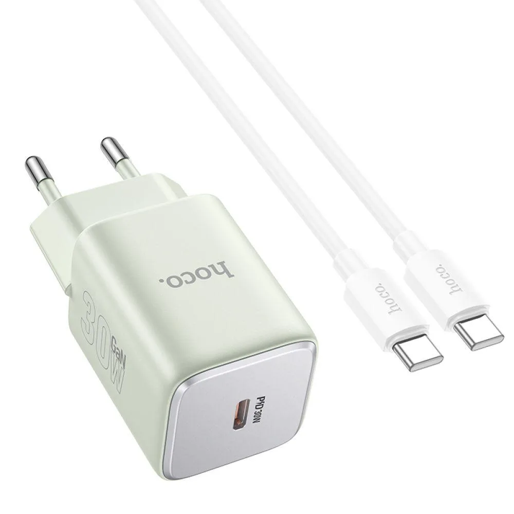 Мережевий Зарядний Пристрій Hoco N43 1USB-C PD/QC 30W GAN Type-C to Type-C Колір Зелений