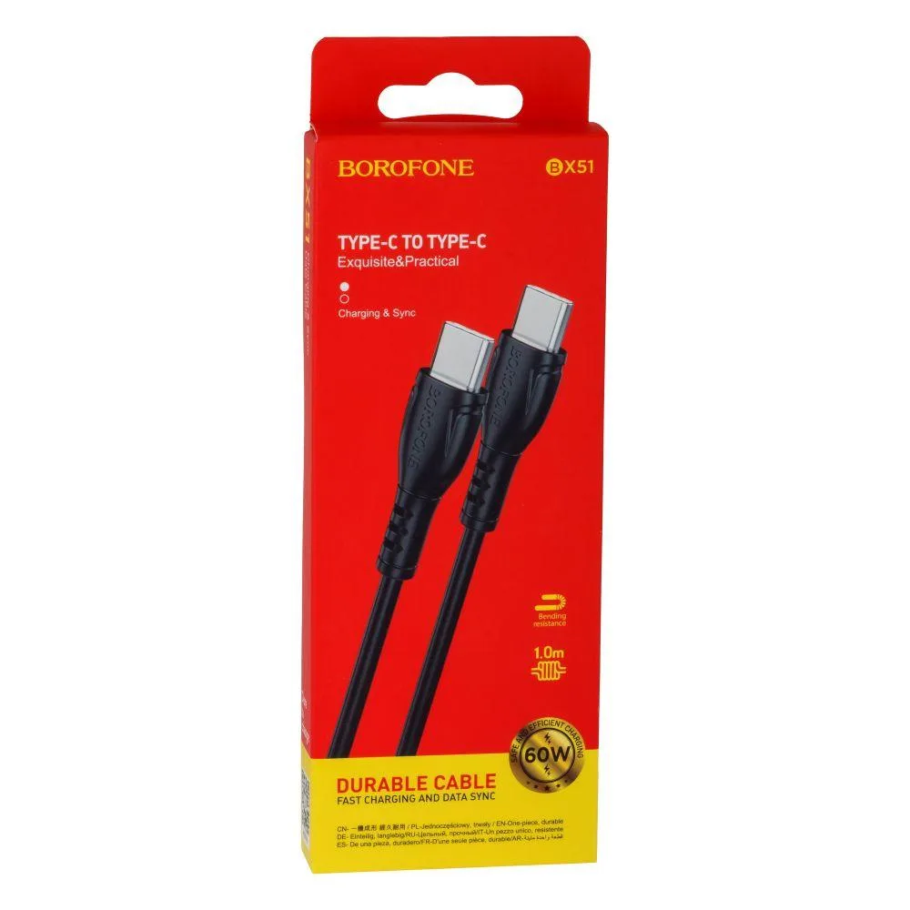 Кабель USB Borofone BX51 Triumph Type-C to Type-C 60W Колір Чорний