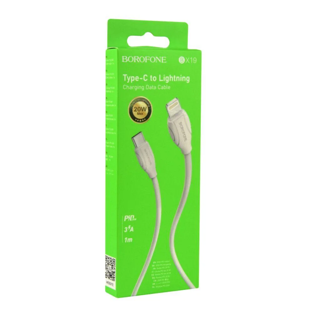 Кабель USB Borofone BX19 Type-C to Lightning 20W Бiлий