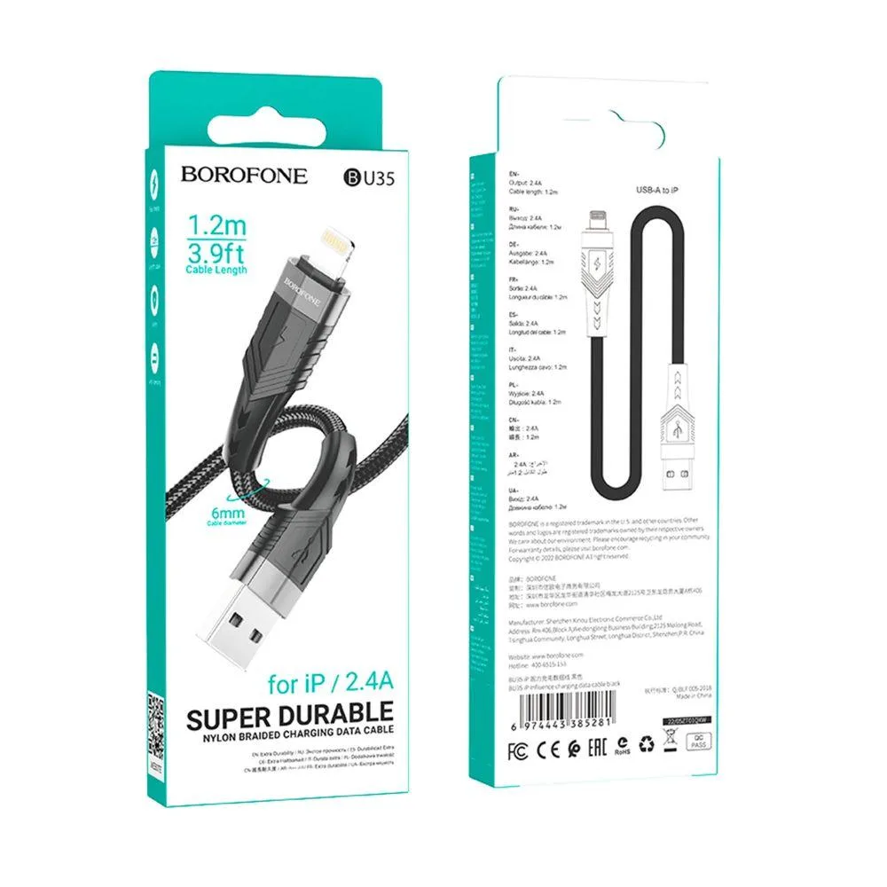 Кабель USB Borofone BU35 Lightning 1,2m Колір Чорний