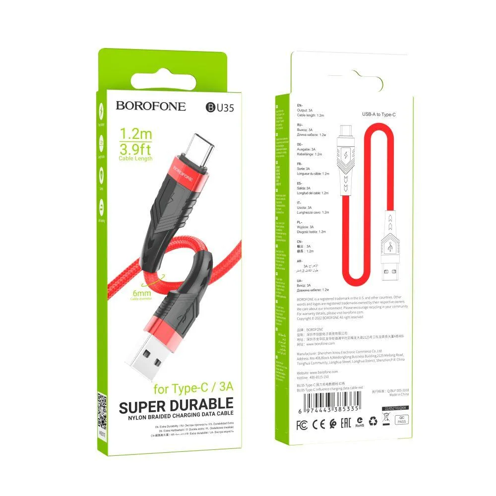 Кабель USB Borofone BU35 Type-C 1,2m Колір Червоний