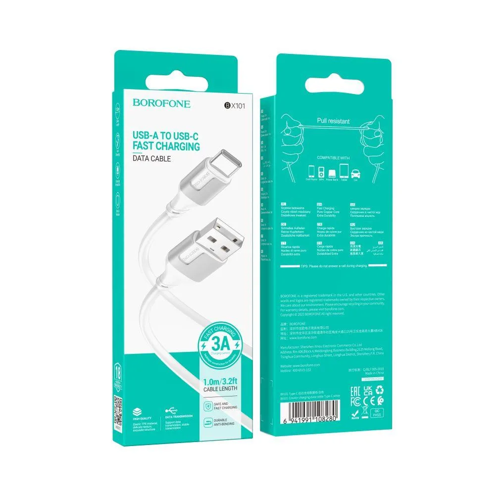 Кабель USB Borofone BX101 Creator Type-C 3A Чорний