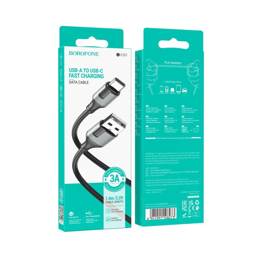 Кабель USB Borofone BX101 Creator Type-C 3A Чорний