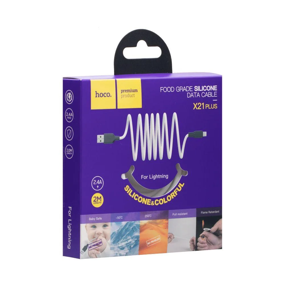Кабель USB Hoco X21 Plus Silicone Lightning 2m Чорно-Білий