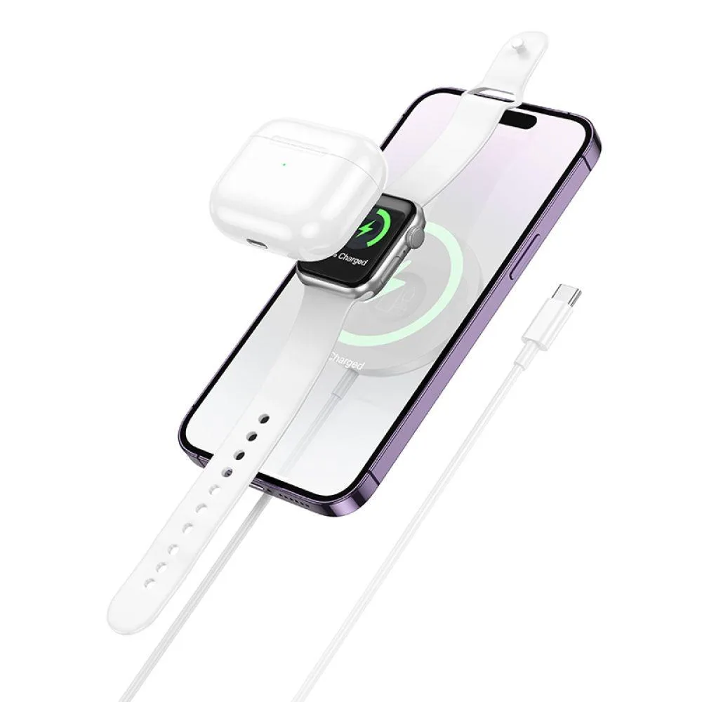 Бездротовий Зарядний Пристрій Hoco CW50 Fast 3-in-1 magnetic 15W (for iWatch) Бiлий