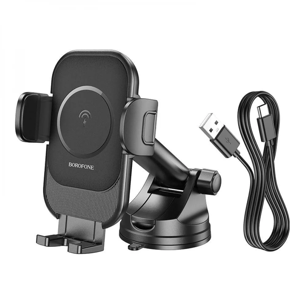 Автотримач Borofone BH203 Blue Charm з бездротовою зарядкою 15W, Чорний