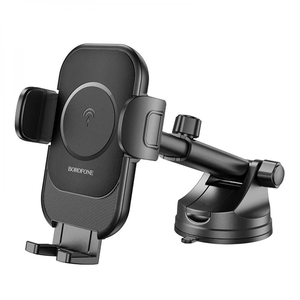 Автотримач Borofone BH203 Blue Charm з бездротовою зарядкою 15W, Чорний
