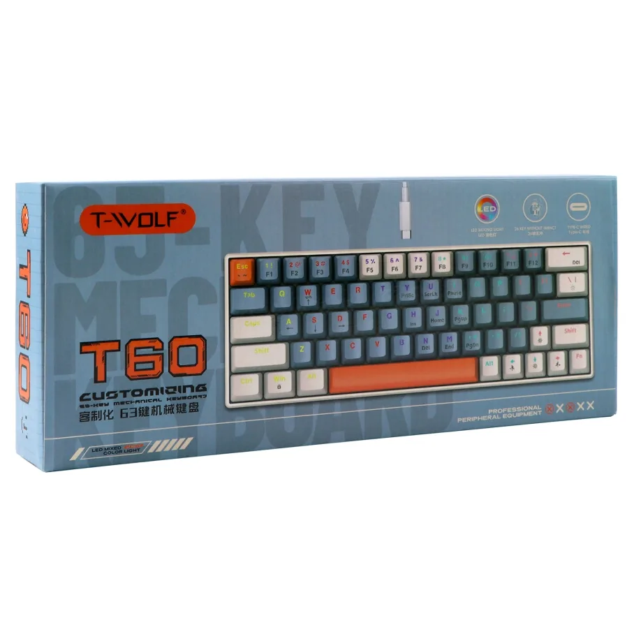 Клавіатура TWolf T60 Blue Switch М'ята упаковка Чорний